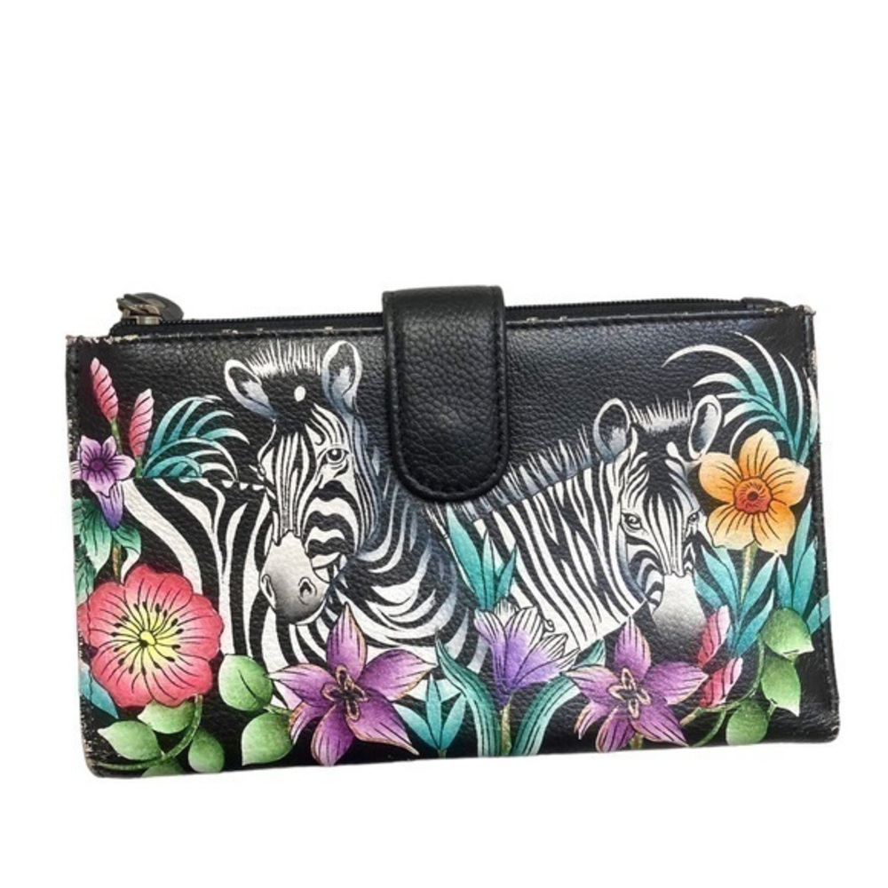 Anuschka black zebra clutch organizer potential crossbody bag